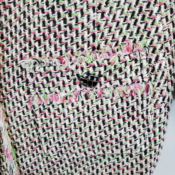 Talbots Pink Green Candy Fringe Tweed Blazer Jacket Size 10 Womens Button Up - Picture 5 of 12